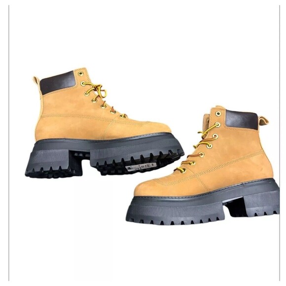 Timberland Sky Women's Inch Lace up Combat Platform Leather Boot Wheat Sz 8 New - Picture 1 of 5